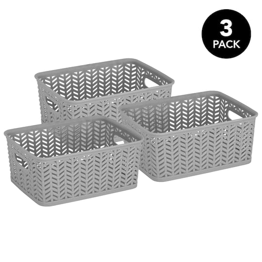 Simplify Small Herringbone Storage Basket, 3ct. in Gray | 10" x 8" x 4" | Michaels®